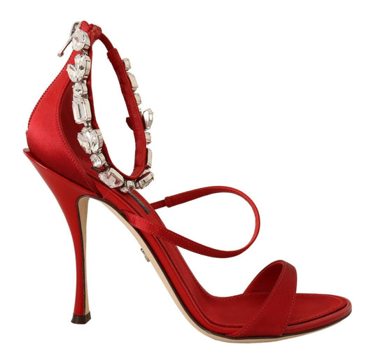 Dolce & Gabbana Red Crystal-Embellished Heel Sandals EU38 / US7.5