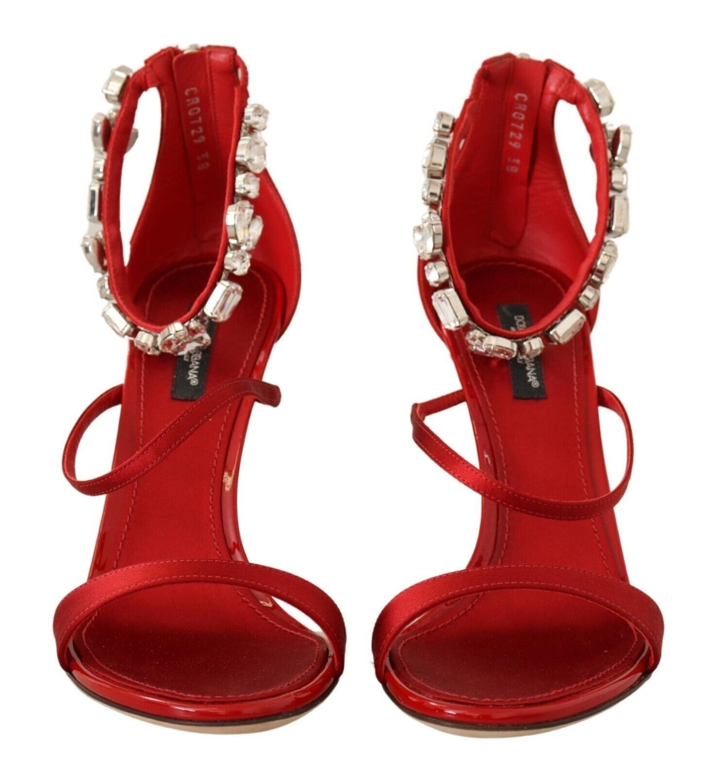 Dolce & Gabbana Red Crystal-Embellished Heel Sandals EU38 / US7.5