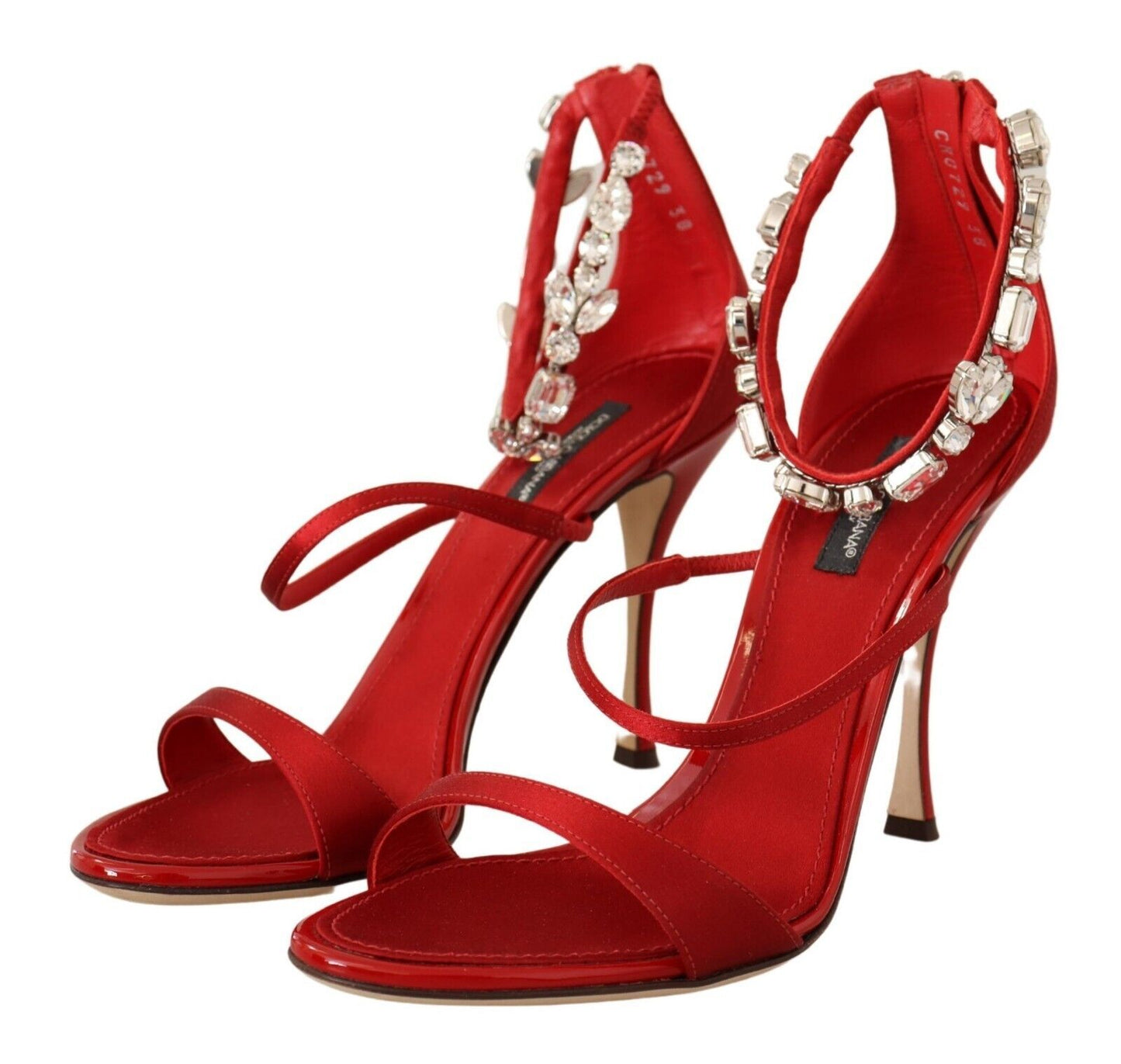 Dolce & Gabbana Red Crystal-Embellished Heel Sandals EU38 / US7.5