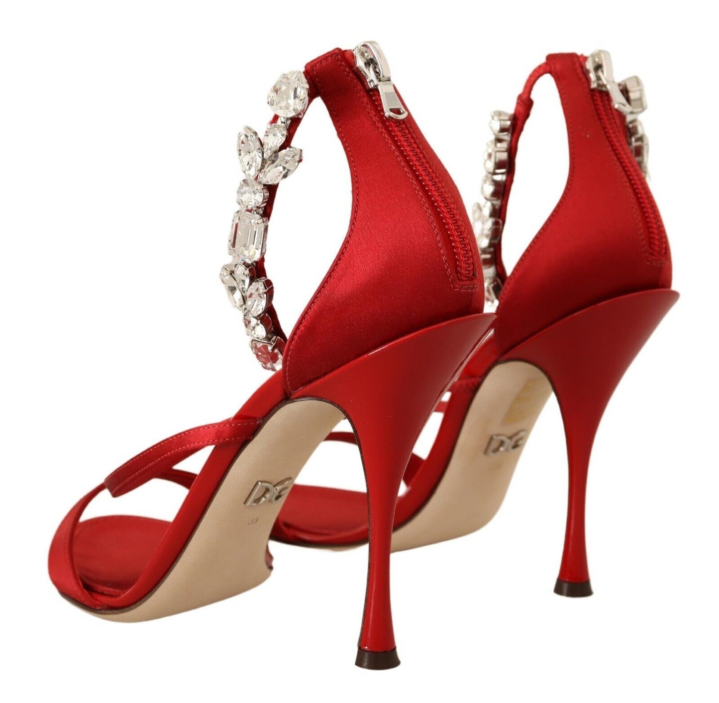 Dolce & Gabbana Red Crystal-Embellished Heel Sandals EU38 / US7.5