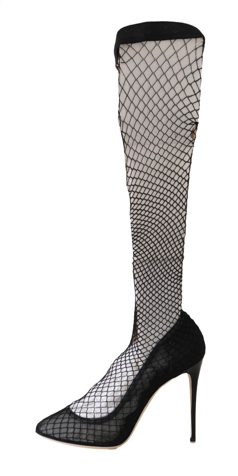 Dolce & Gabbana Elegant Netted Sock Pumps in Timeless Black EU39 / US8.5