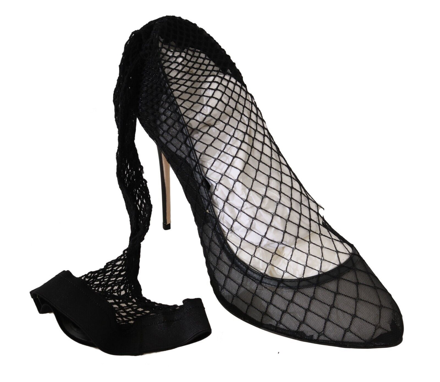 Dolce & Gabbana Elegant Netted Sock Pumps in Timeless Black EU39 / US8.5