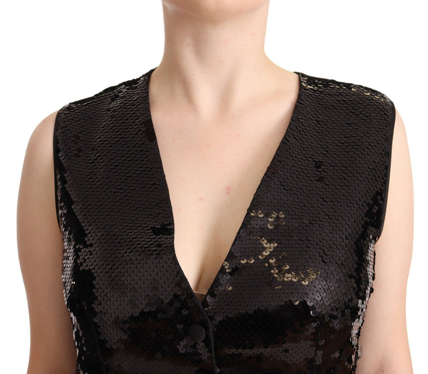 Dolce & Gabbana Elegant Black Sequined Sleeveless Vest Top IT48 / XXL