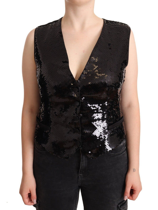 Dolce & Gabbana Elegant Black Sequined Sleeveless Vest Top IT48 / XXL