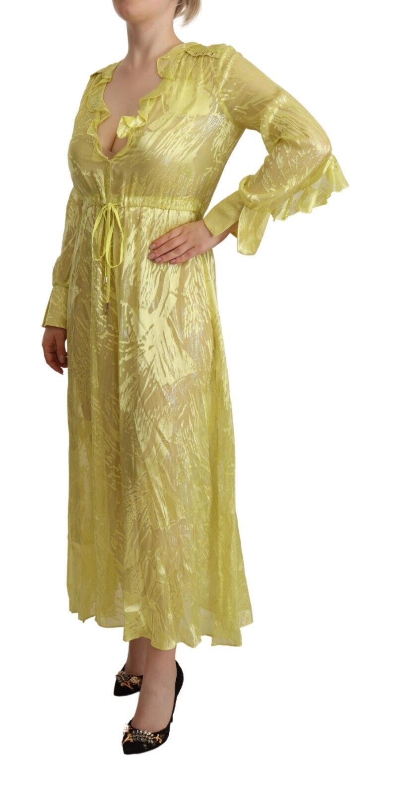 Patrizia Pepe Sunshine Silk Blend Maxi Dress - Long Sleeves & Plunge IT40 | S