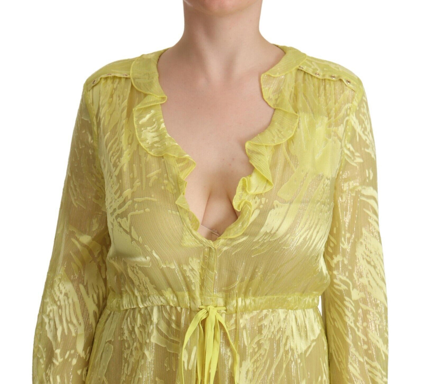 Patrizia Pepe Sunshine Silk Blend Maxi Dress - Long Sleeves & Plunge IT40 | S