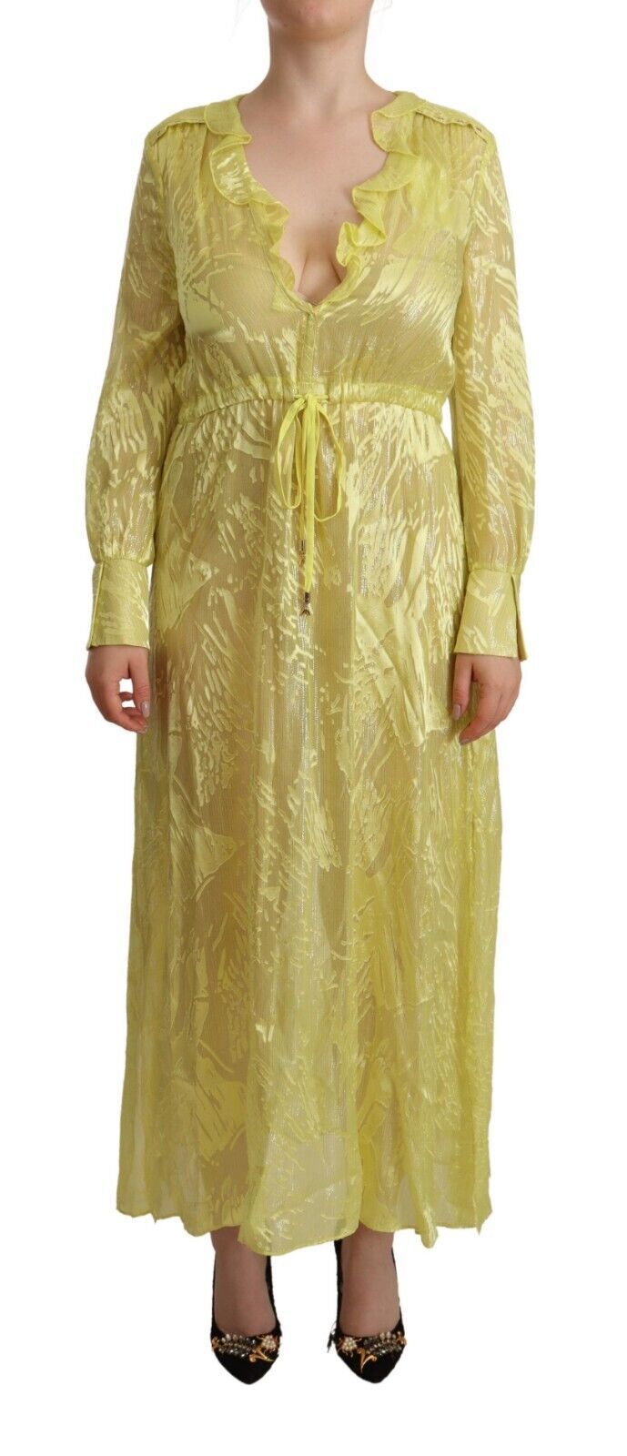 Patrizia Pepe Sunshine Silk Blend Maxi Dress - Long Sleeves & Plunge IT40 | S