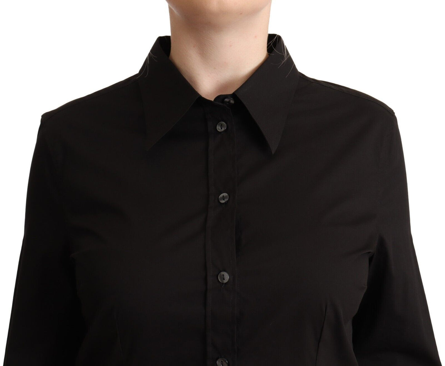 Dolce & Gabbana Elegant Black Cotton Blend Collared Top IT48 / XXL