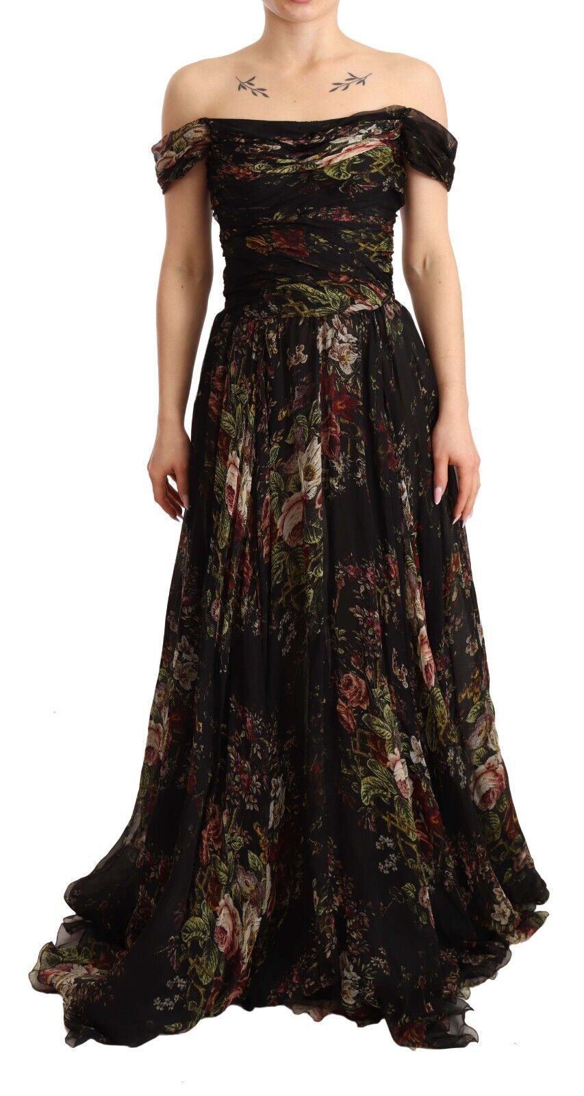 Dolce & Gabbana Floral Silk Off-Shoulder Long Dress IT40 | S