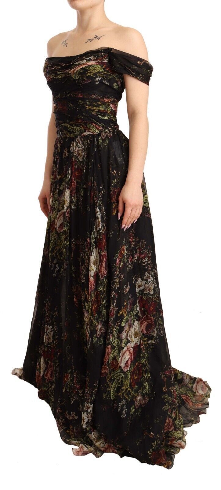 Dolce & Gabbana Floral Silk Off-Shoulder Long Dress IT40 | S