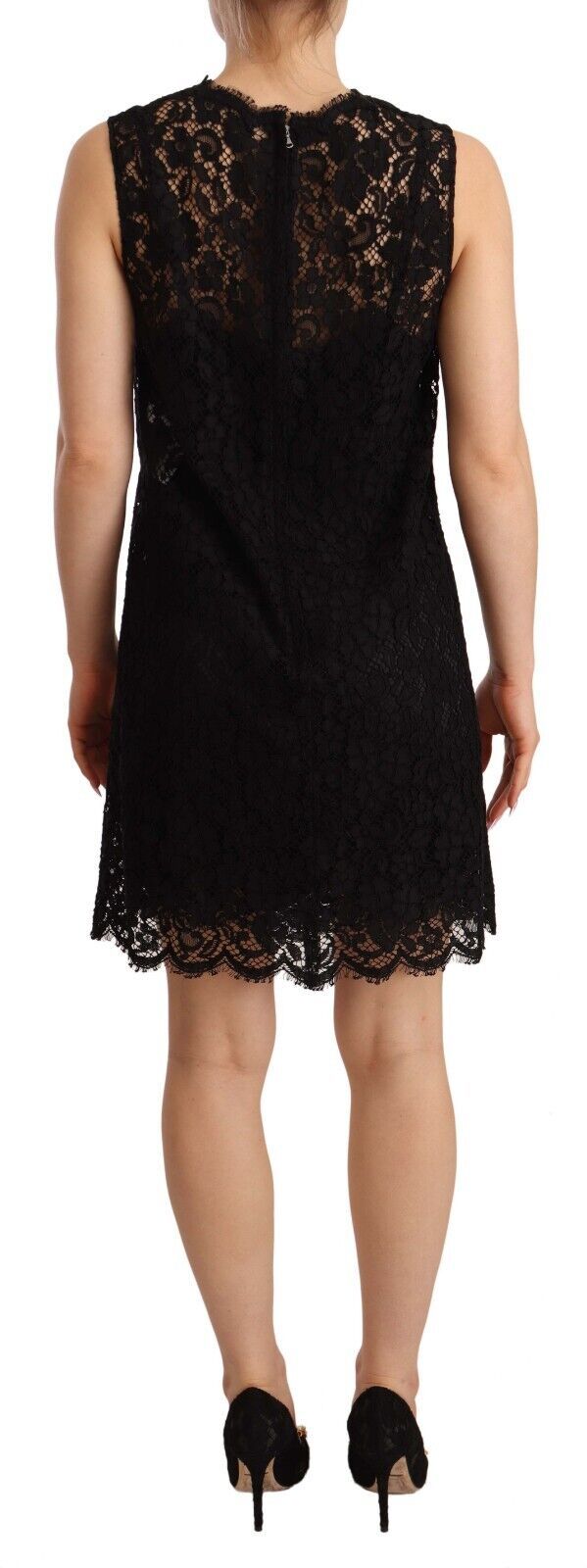 Dolce & Gabbana Elegant Floral Lace Sheath Dress in Black IT40 | S