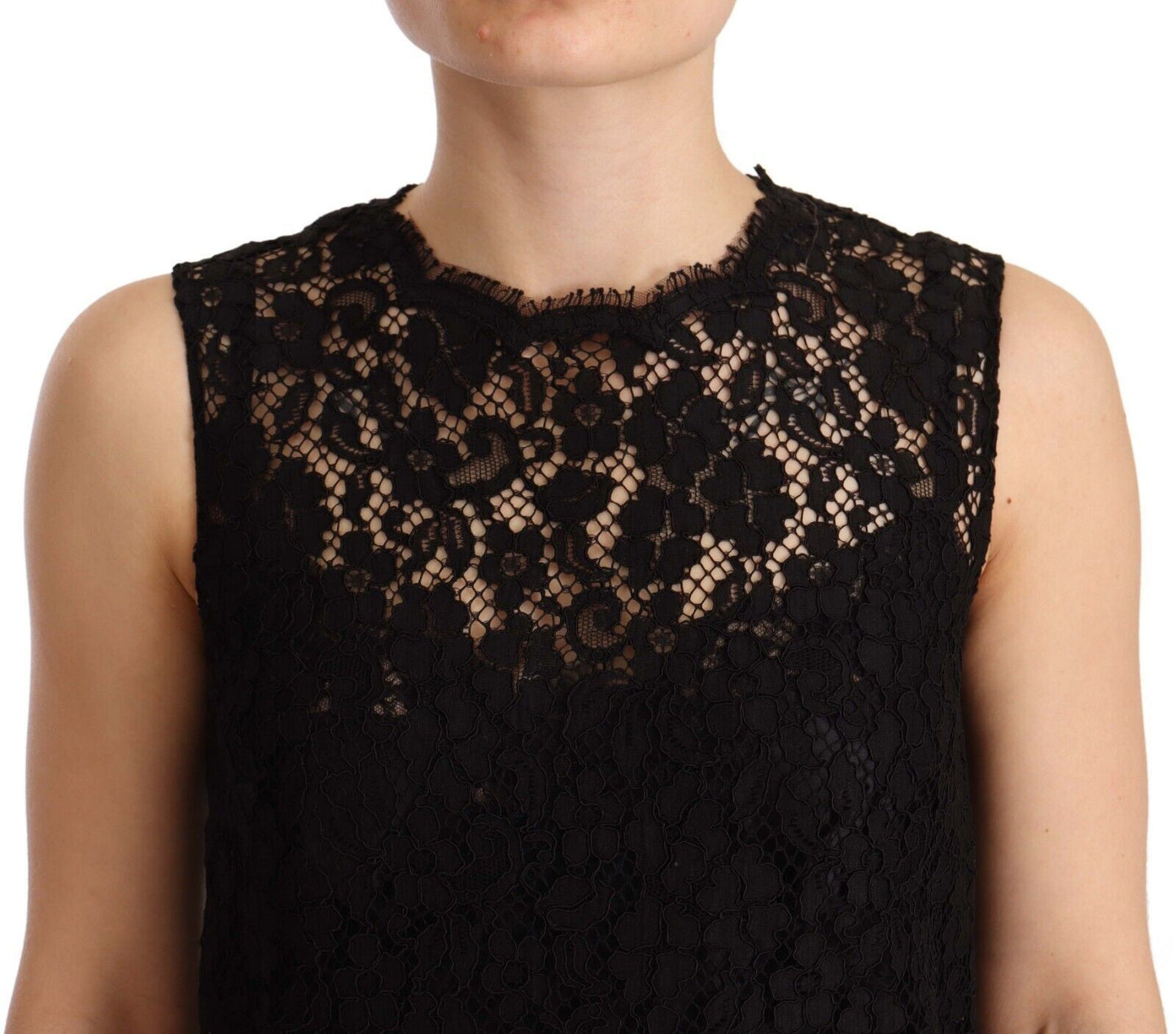 Dolce & Gabbana Elegant Floral Lace Sheath Dress in Black IT40 | S