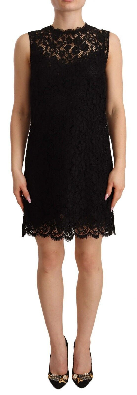 Dolce & Gabbana Elegant Floral Lace Sheath Dress in Black IT40 | S