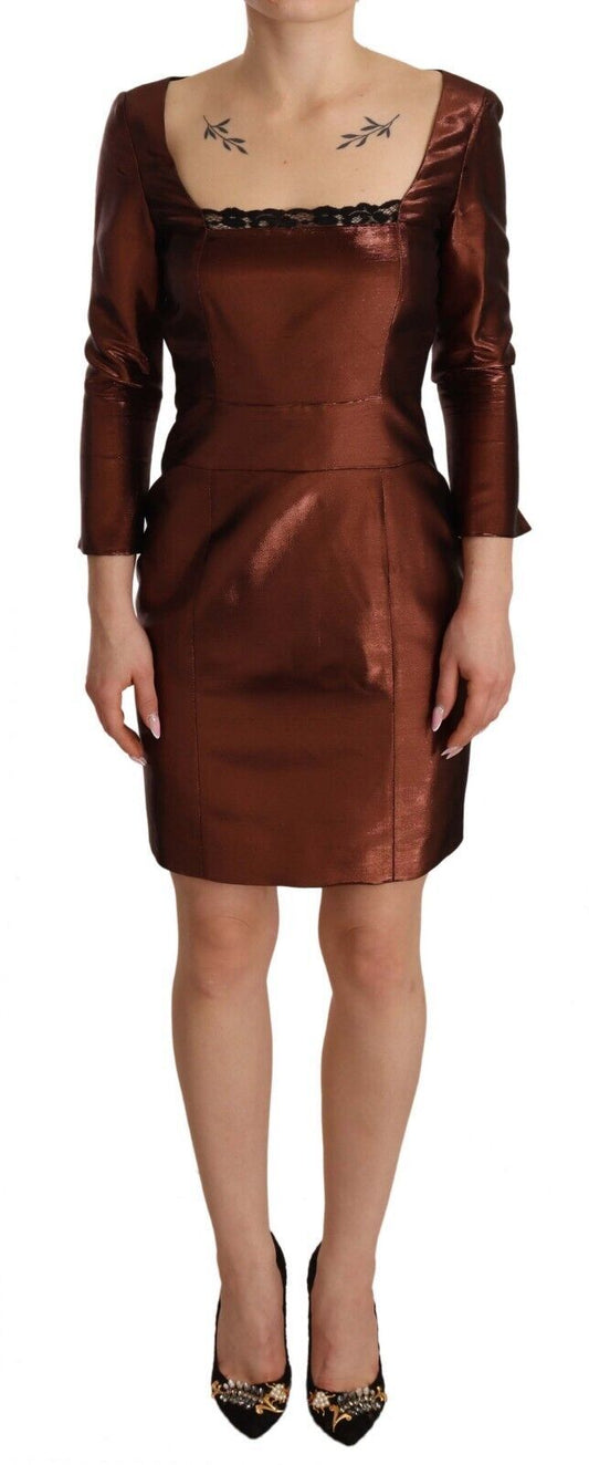 GF Ferre Elegant Bronze Sheath Mini Dress with Square Neck IT40 | S