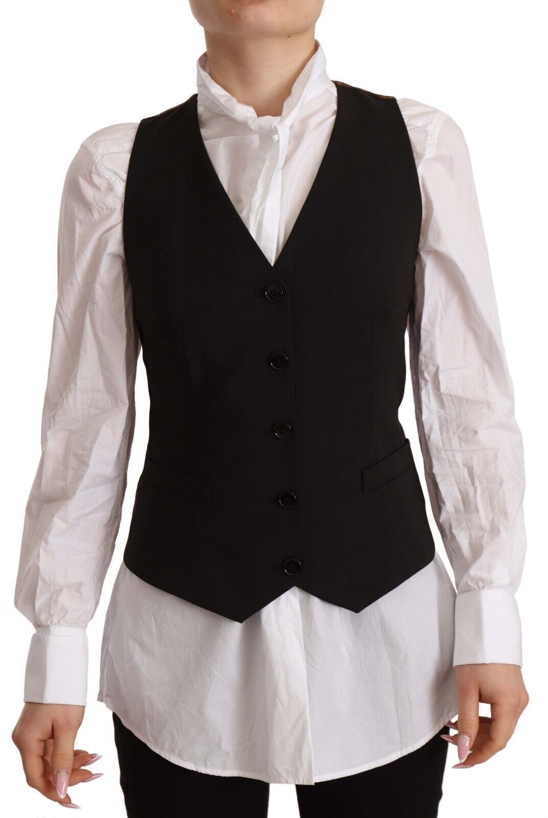 Dolce & Gabbana Elegant Black Buttoned Vest Top IT38 / XS