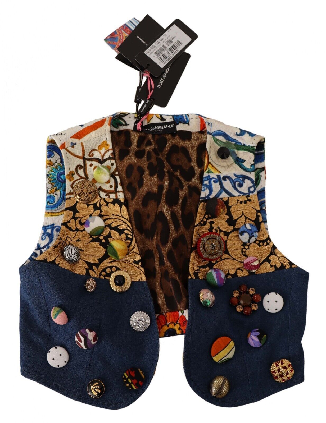 Dolce & Gabbana Multicolor Cropped Vest Top with Button Accents IT38 / XS