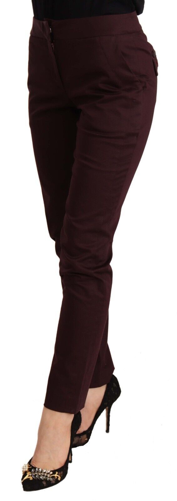 Just Cavalli Maroon Slim Fit Skinny Pants with Zipper Detail IT40 | S