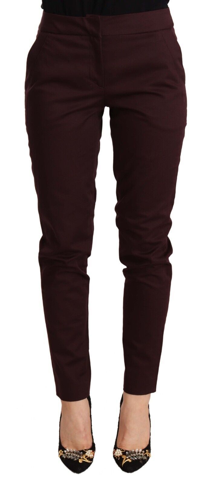 Just Cavalli Maroon Slim Fit Skinny Pants with Zipper Detail IT40 | S