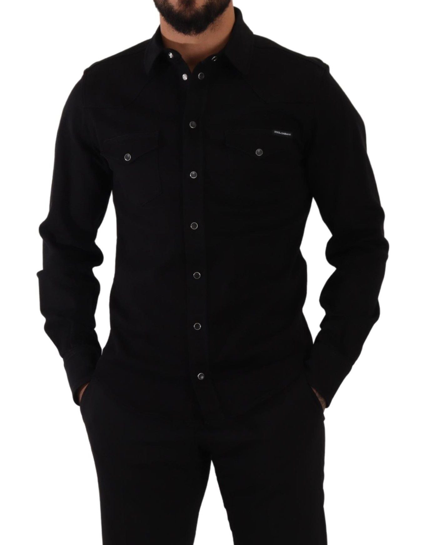 Dolce & Gabbana Slim Fit Casual Black Designer Shirt IT39 / S