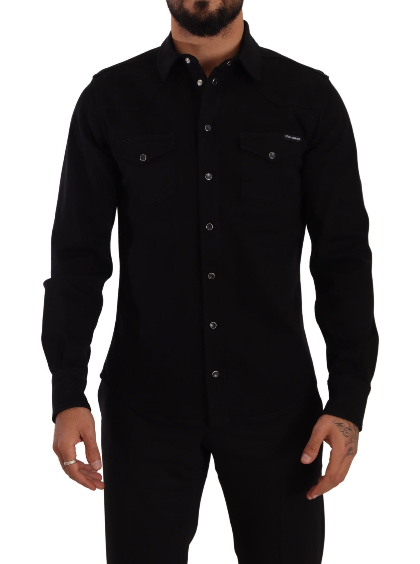 Dolce & Gabbana Slim Fit Casual Black Designer Shirt IT39 / S