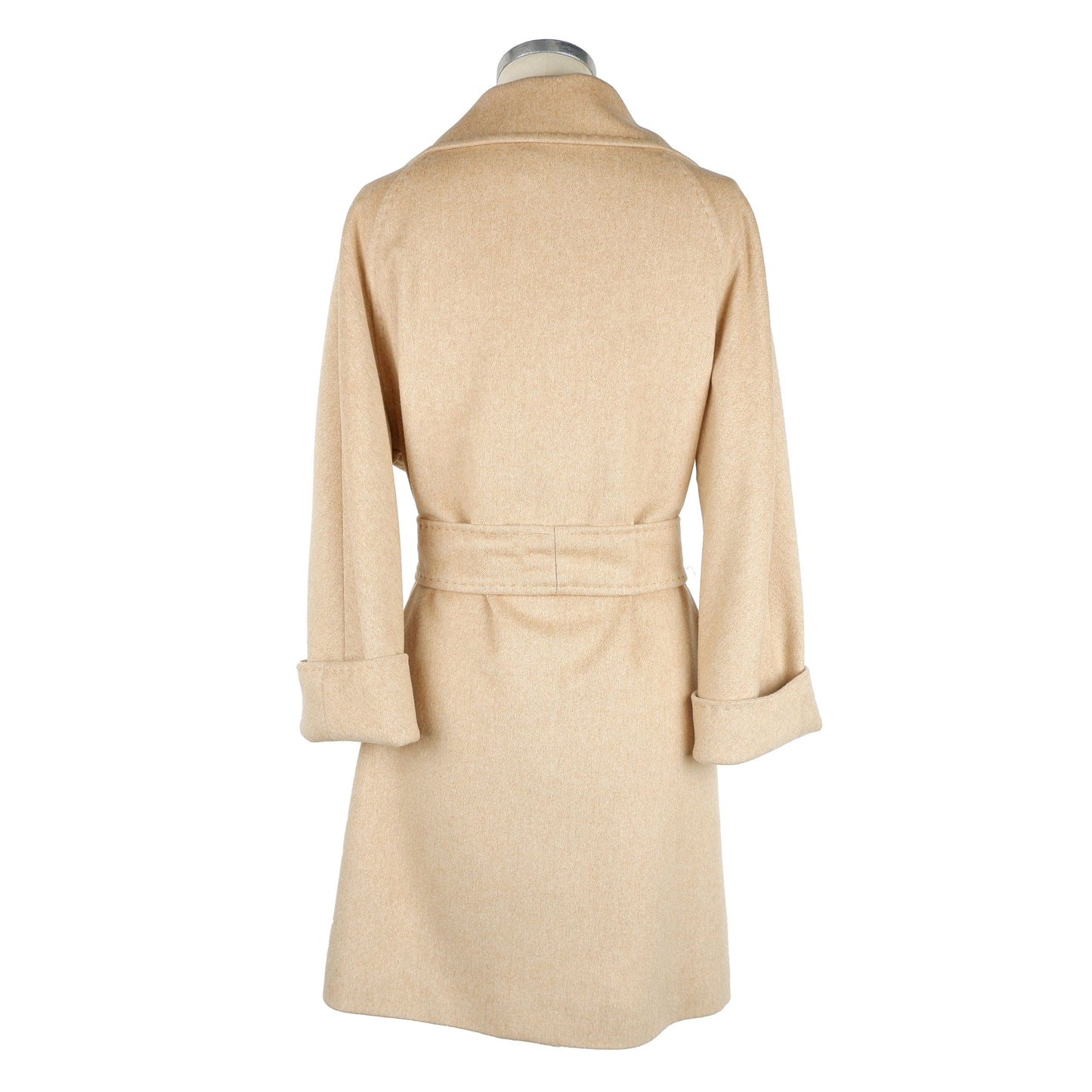 Made in Italy Elegant Beige Wool Coat with Waist Belt IT46 | L