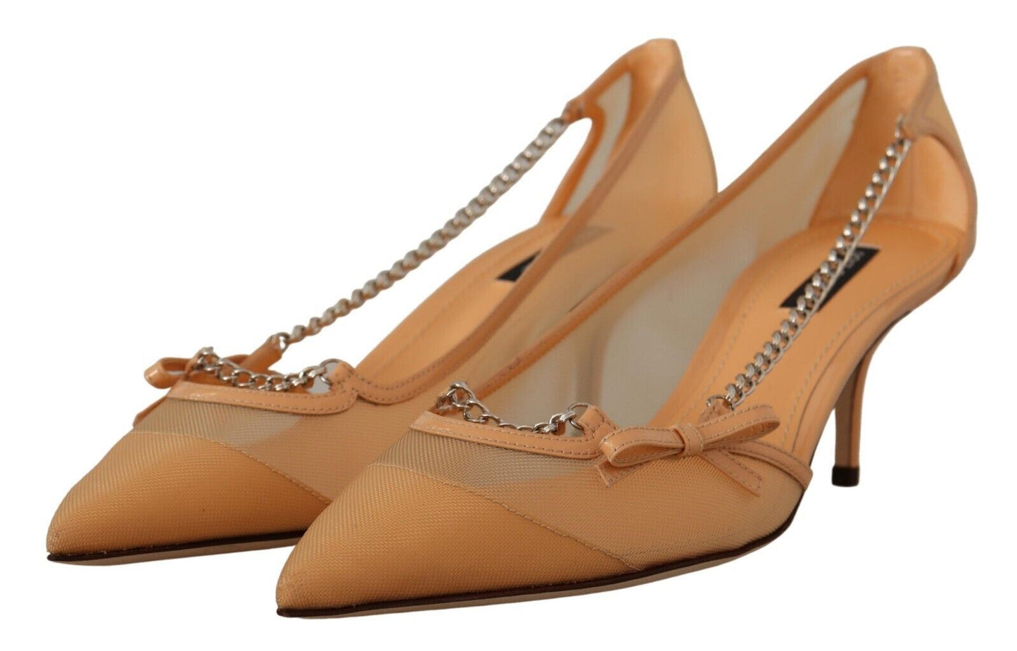 Dolce & Gabbana Elegant Beige Mesh Pumps with Silver Chains EU39 / US8.5