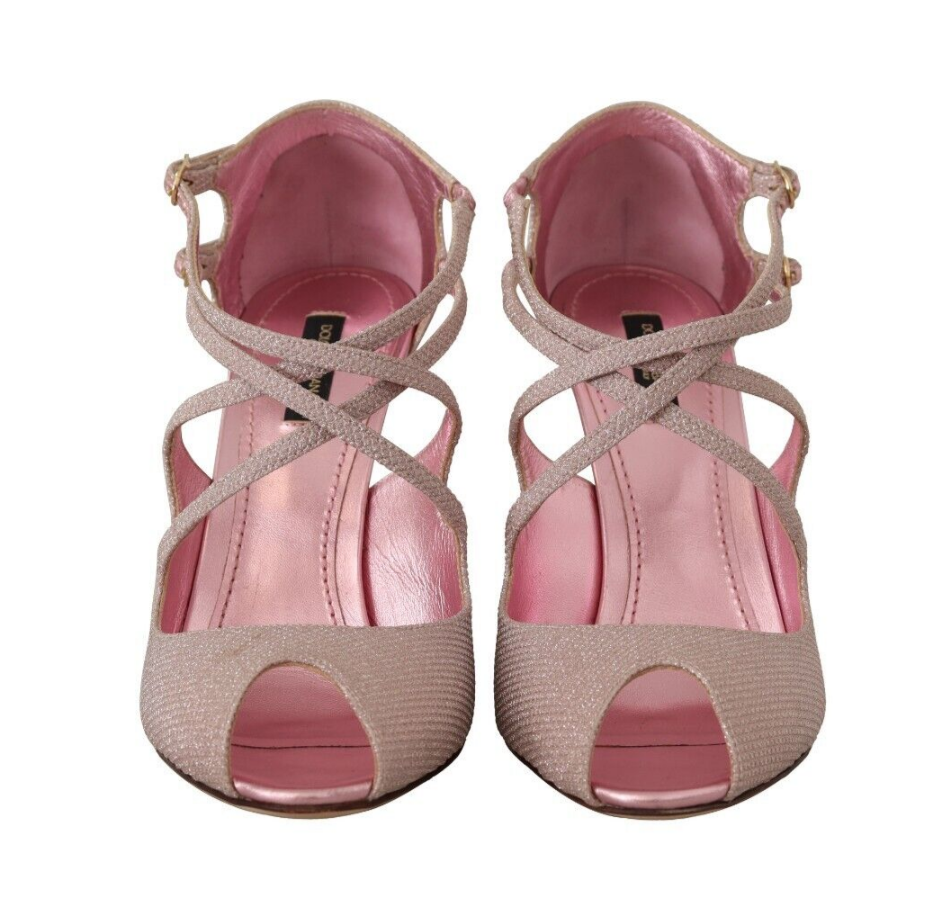 Dolce & Gabbana Pink Glitter Peep Toe High Heels Sandals EU39 / US8.5