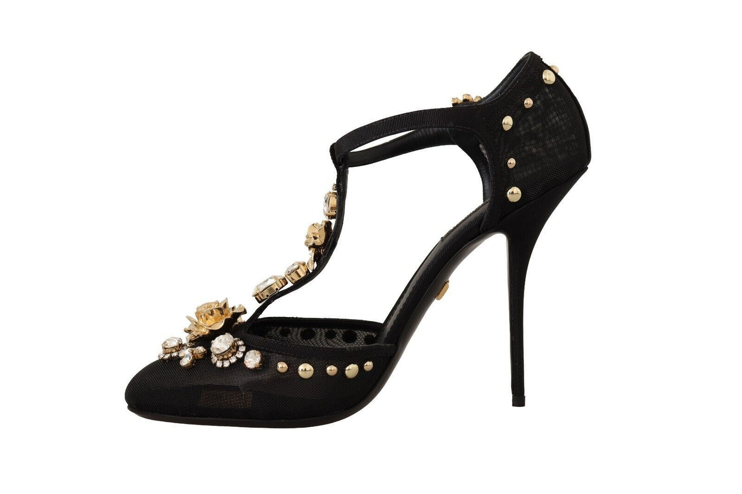 Dolce & Gabbana Elegant Crystal-Embellished Mesh T-Strap Pumps EU41 / US10.5