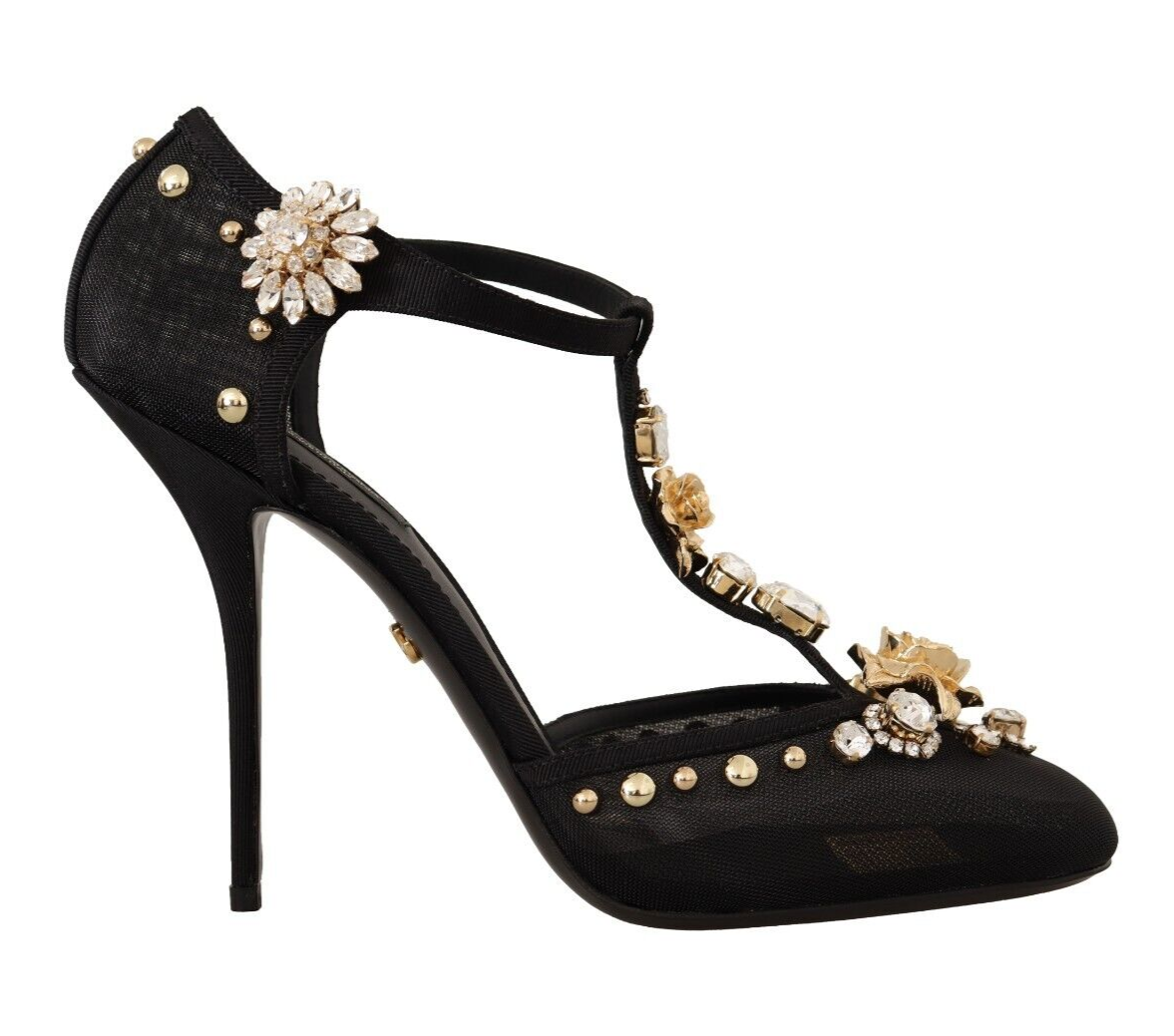 Dolce & Gabbana Elegant Crystal-Embellished Mesh T-Strap Pumps EU41 / US10.5