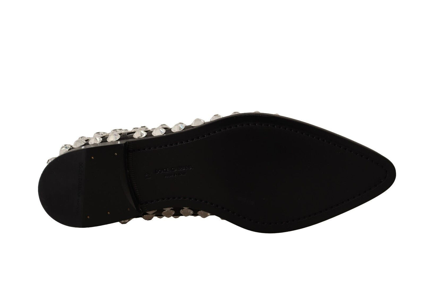 Dolce & Gabbana Crystal-Embellished Leather Formal Flats EU41 / US10.5