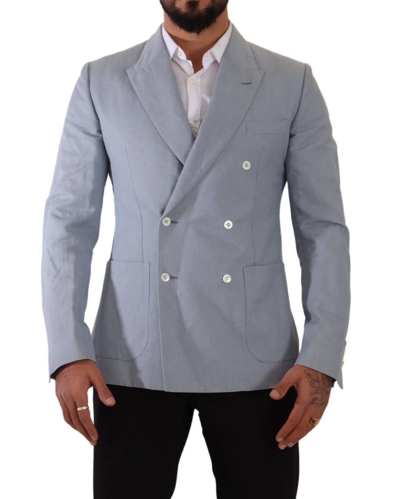 Dolce & Gabbana Elegant Slim Fit Light Blue Double Breasted Blazer IT50 / L