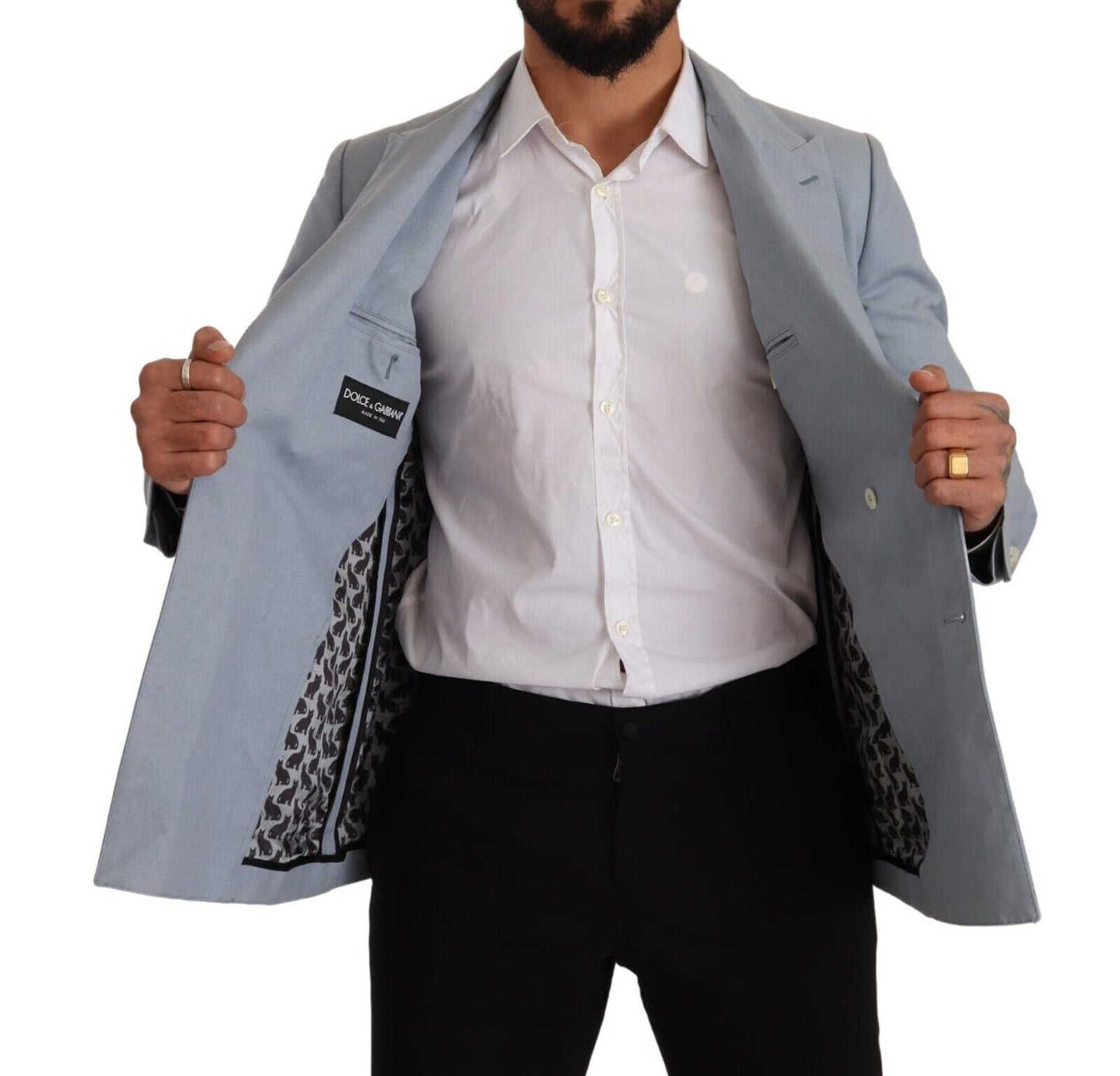 Dolce & Gabbana Elegant Slim Fit Light Blue Double Breasted Blazer IT50 / L