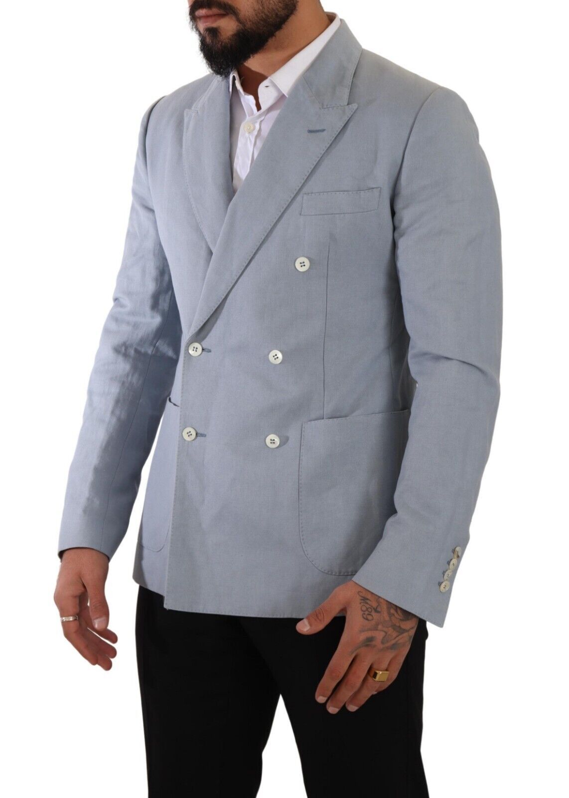 Dolce & Gabbana Elegant Slim Fit Light Blue Double Breasted Blazer IT50 / L