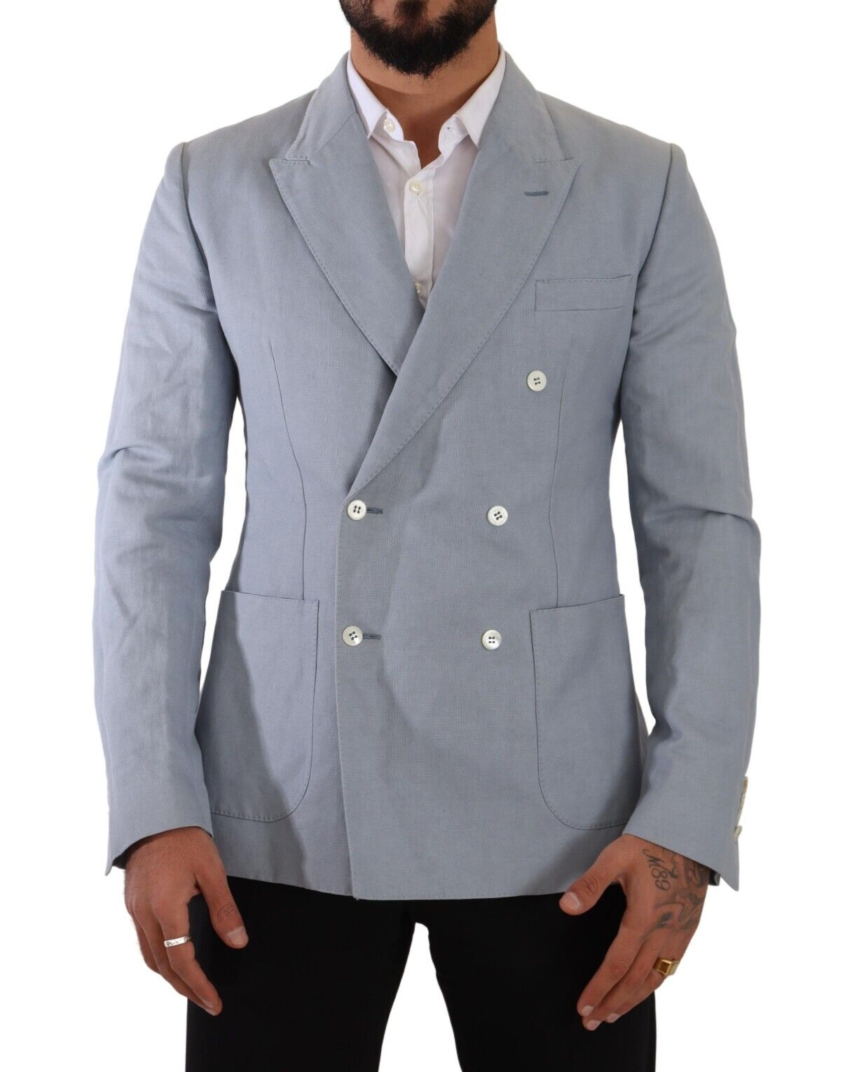 Dolce & Gabbana Elegant Slim Fit Light Blue Double Breasted Blazer IT50 / L