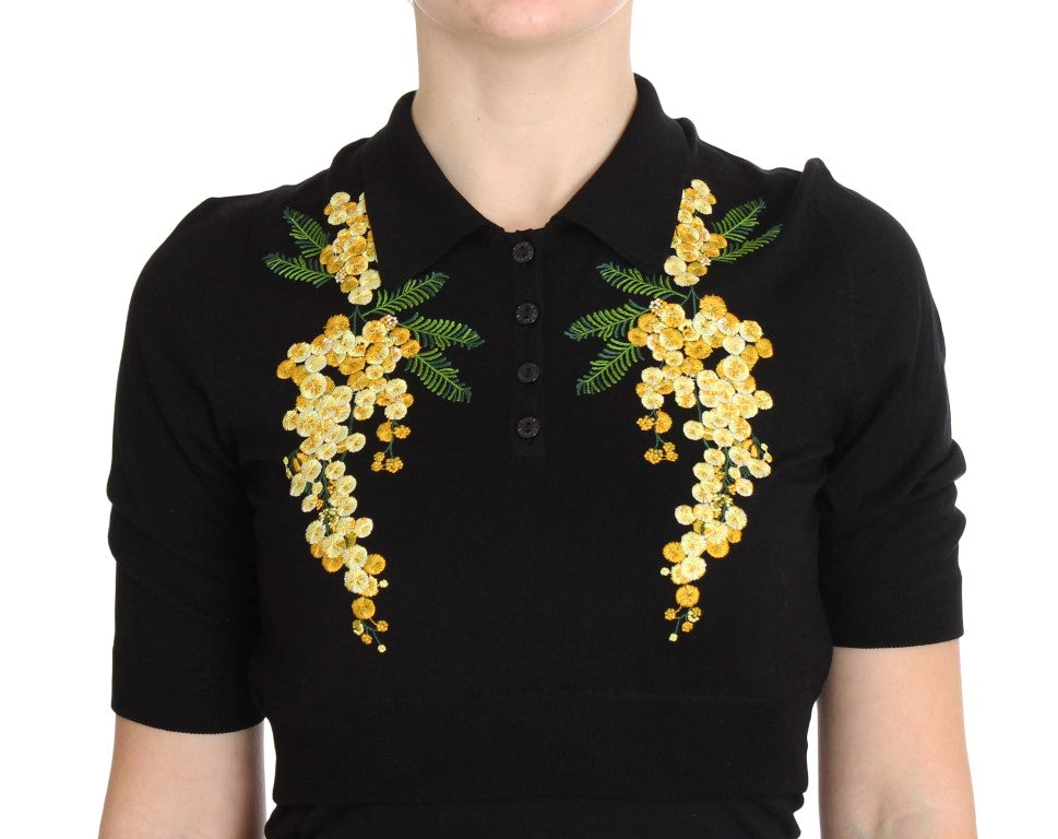 Dolce & Gabbana Elegant Black Silk Floral Polo Top IT36 / XXS