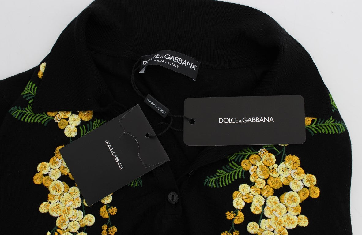 Dolce & Gabbana Elegant Black Silk Floral Polo Top IT36 / XXS