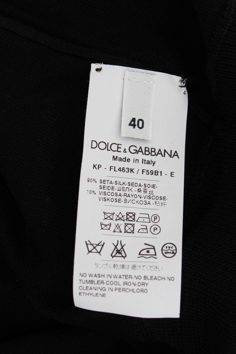 Dolce & Gabbana Elegant Black Silk Floral Polo Top IT36 / XXS