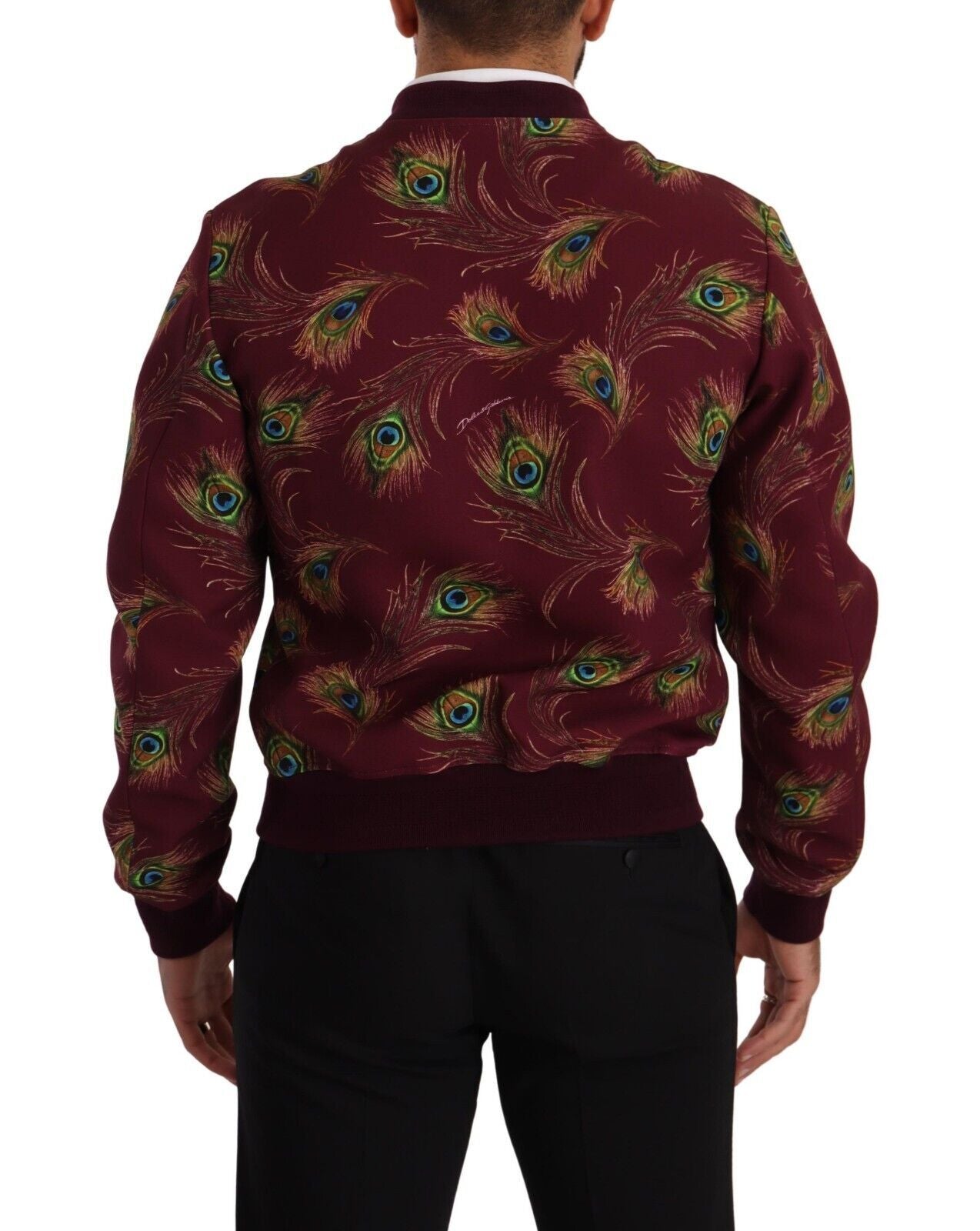 Dolce & Gabbana Radiant Red Peacock Print Bomber Jacket IT48 / M