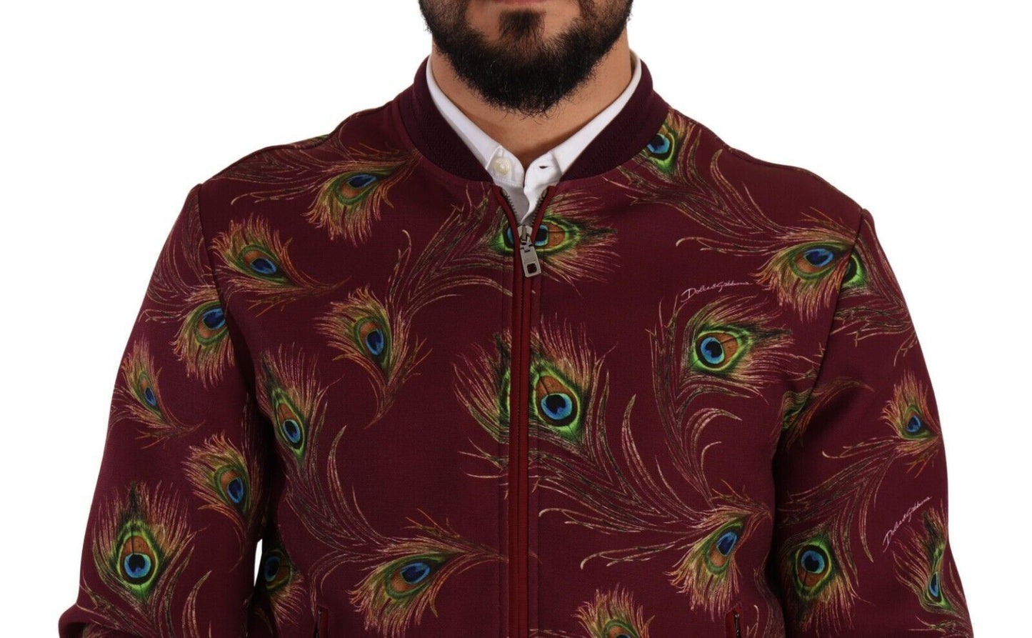 Dolce & Gabbana Radiant Red Peacock Print Bomber Jacket IT48 / M