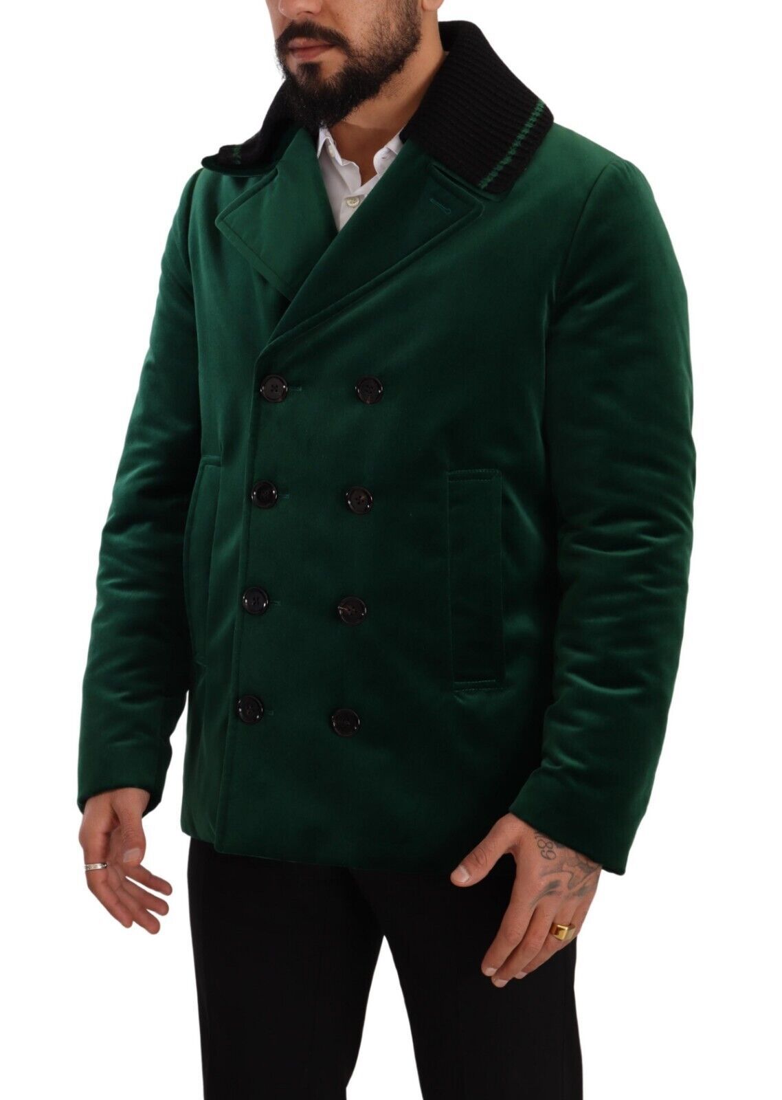 Dolce & Gabbana Elegant Velvet Double Breasted Overcoat IT48 / M