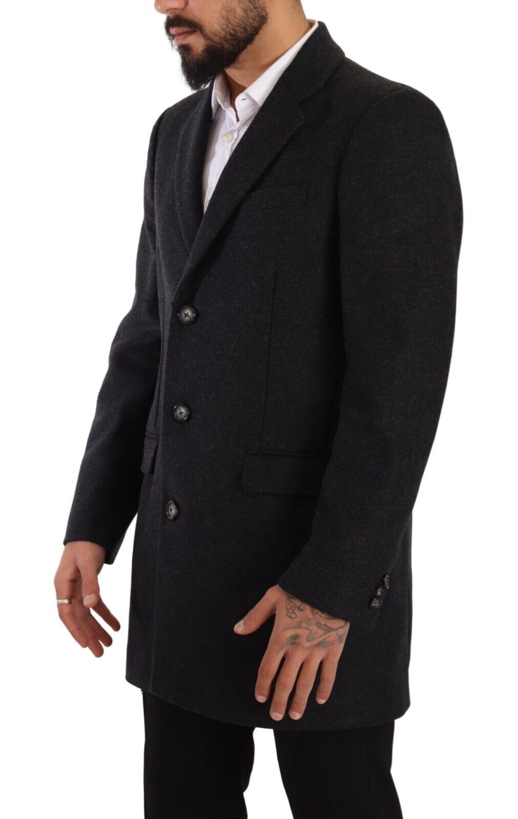 Dolce & Gabbana Elegant Dark Grey Woolen Overcoat IT50 / L