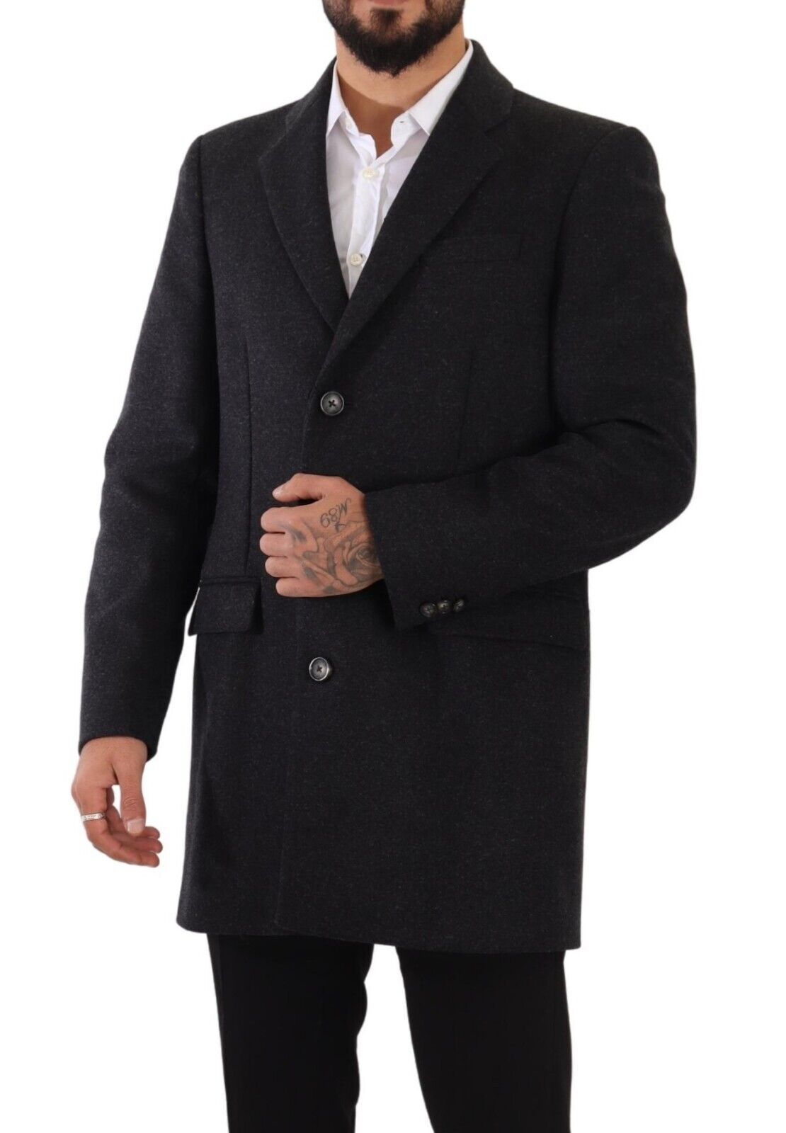 Dolce & Gabbana Elegant Dark Grey Woolen Overcoat IT50 / L