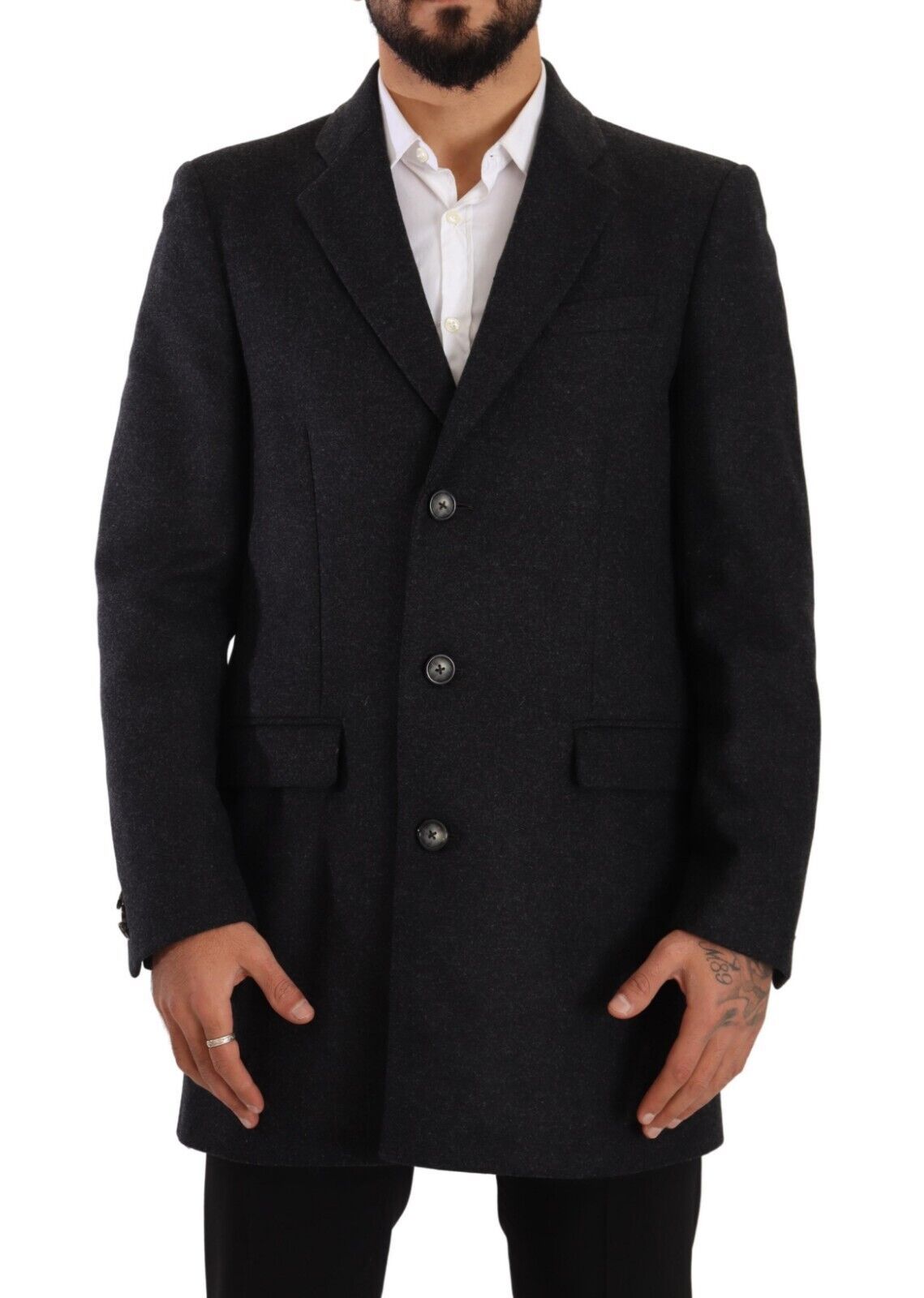 Dolce & Gabbana Elegant Dark Grey Woolen Overcoat IT50 / L