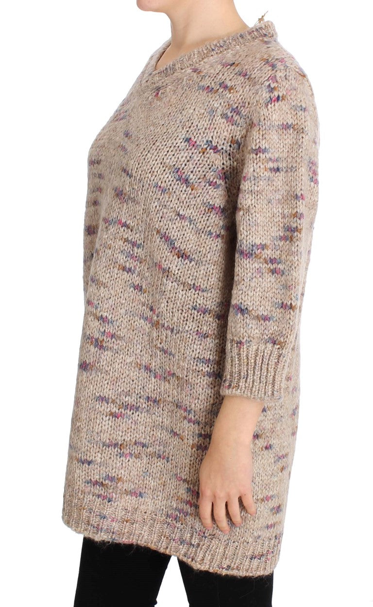 PINK MEMORIES Beige Oversized V-Neck Knitted Sweater IT42 | M