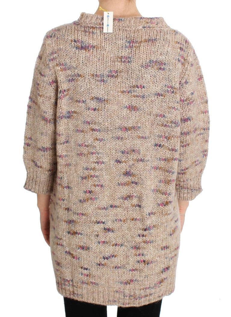 PINK MEMORIES Beige Oversized V-Neck Knitted Sweater IT42 | M