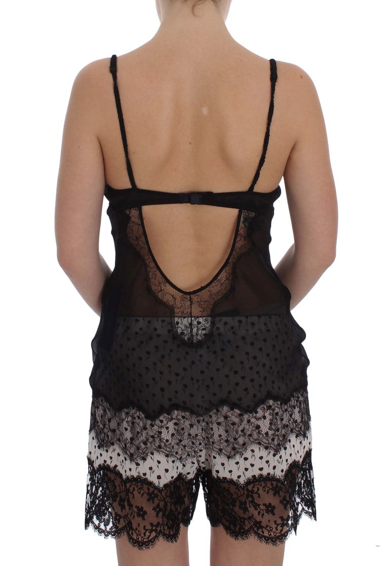 Dolce & Gabbana Elegant Black Silk Lace Lingerie Chemise