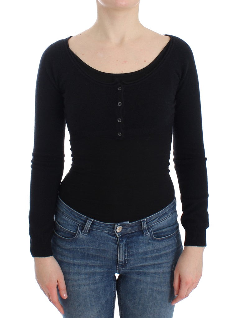 Ermanno Scervino Chic Cropped Black Wool-Cashmere Sweater IT44 | M