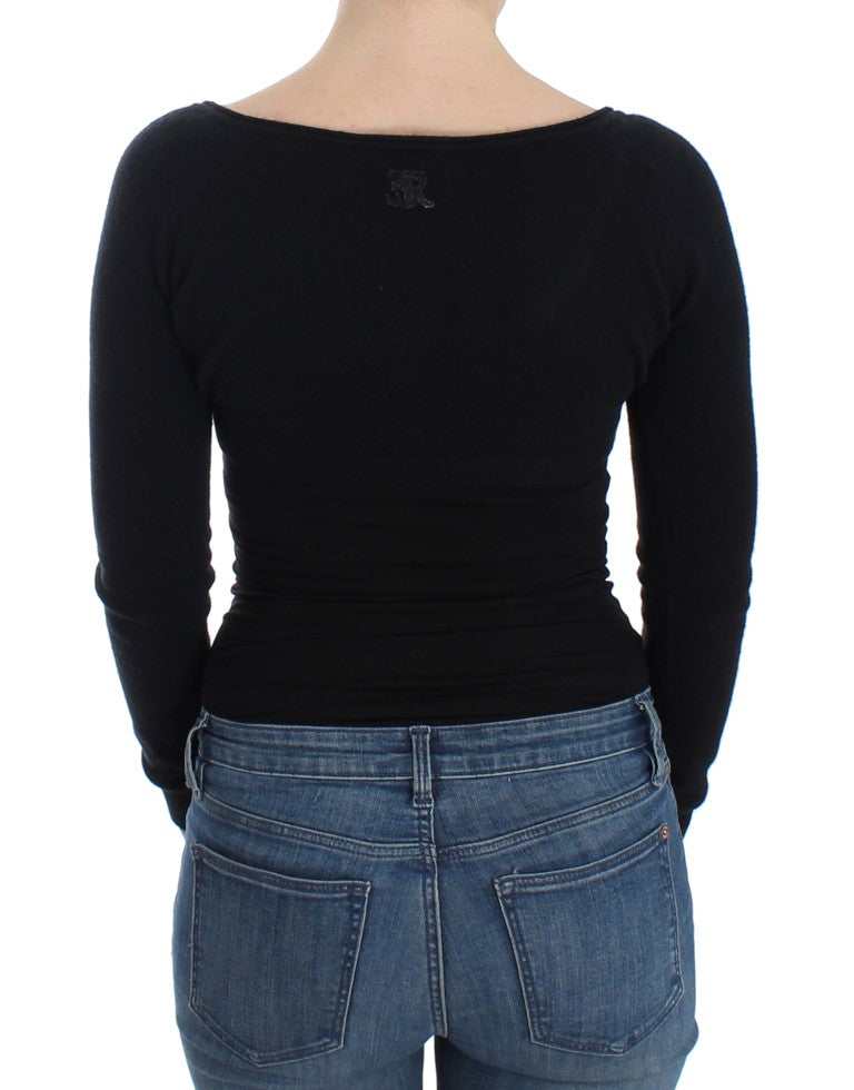 Ermanno Scervino Chic Cropped Black Wool-Cashmere Sweater IT44 | M