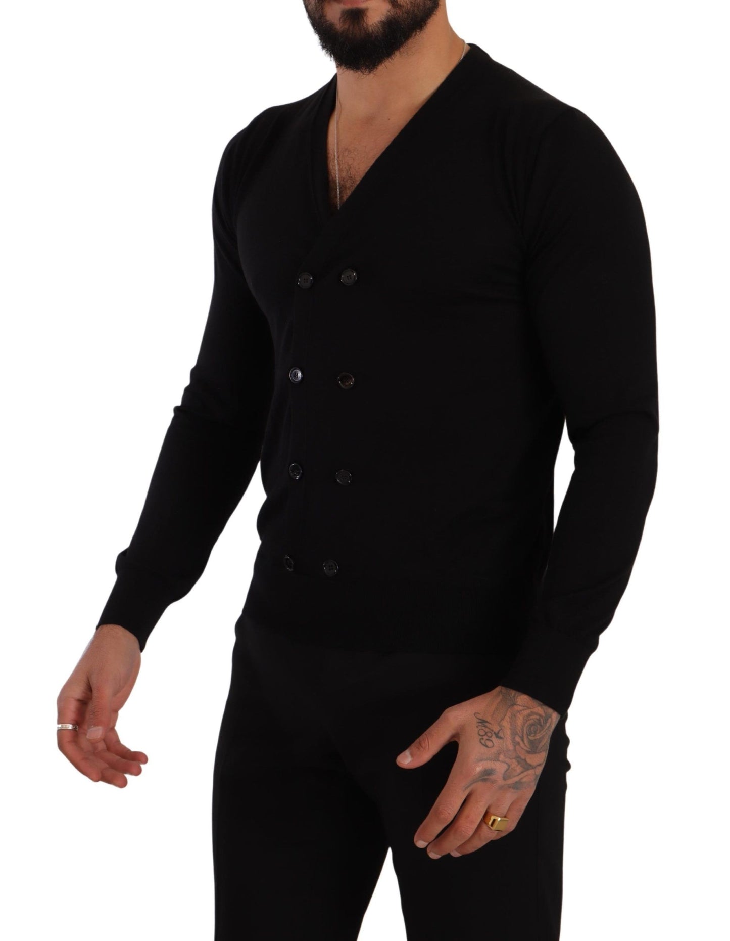 Dolce & Gabbana Elegant V-Neck Black Cashmere Cardigan IT46 / S