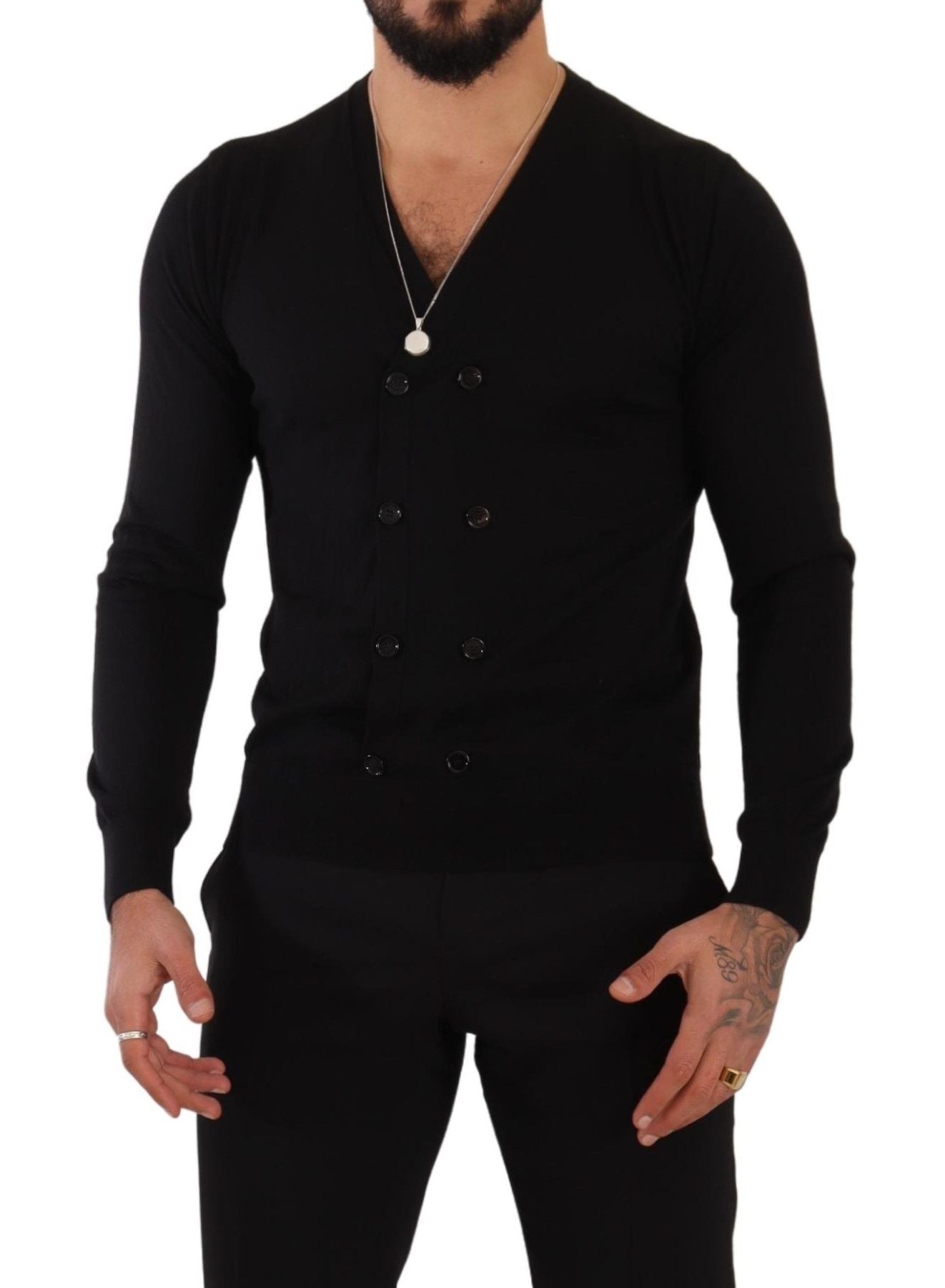 Dolce & Gabbana Elegant V-Neck Black Cashmere Cardigan IT46 / S